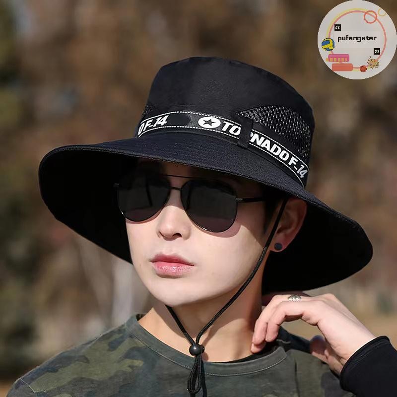 Pufangstar ผู้ชายตกปลา Visor หมวกป้องกันรังสียูวีใบหน้าคอเดินป่ากลางแจ้งฝาครอบหมวกปีกกว้าง TH