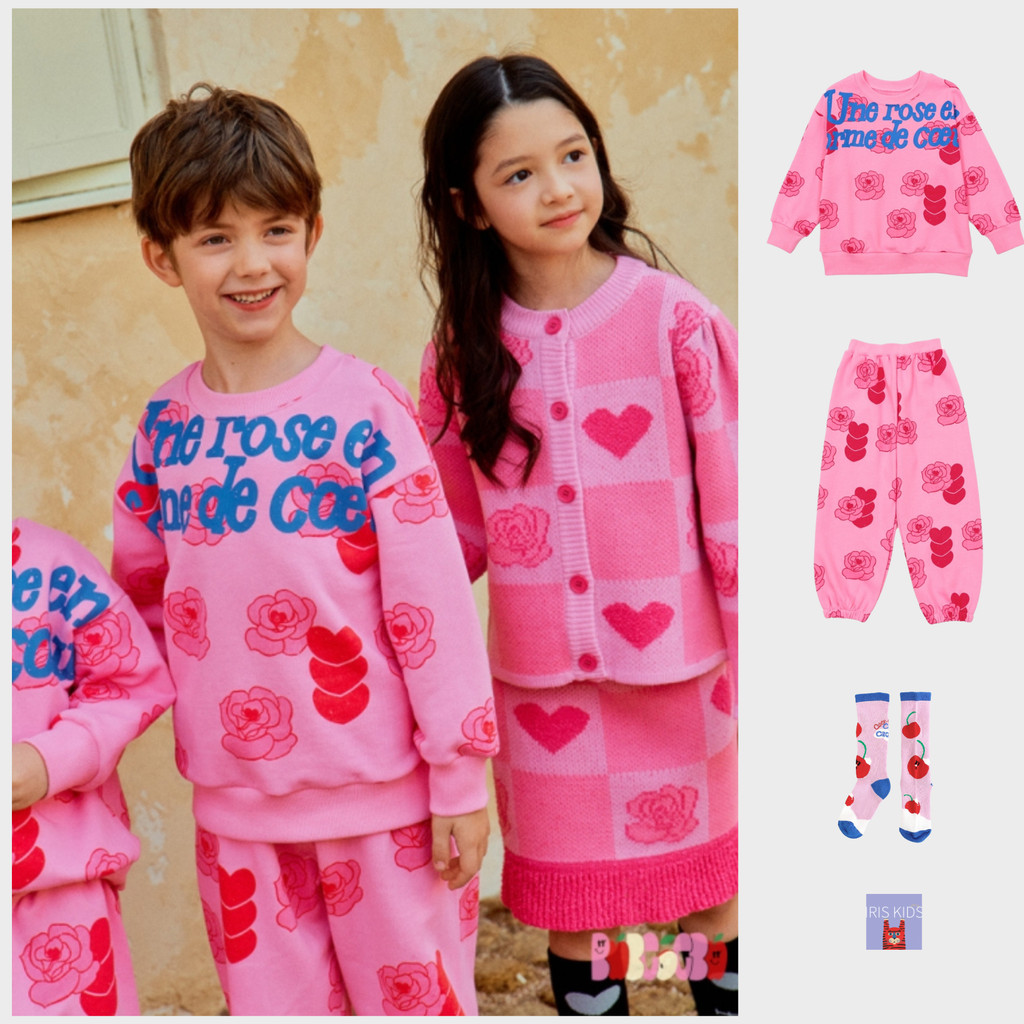 「สินค้าลิขสิทธิ์แท้」IRIS KIDS bebe pre spring series 25ss l IKS24020-IKP24020 Pink rose heart shirt/pants เสื้อผ้าเด็ก