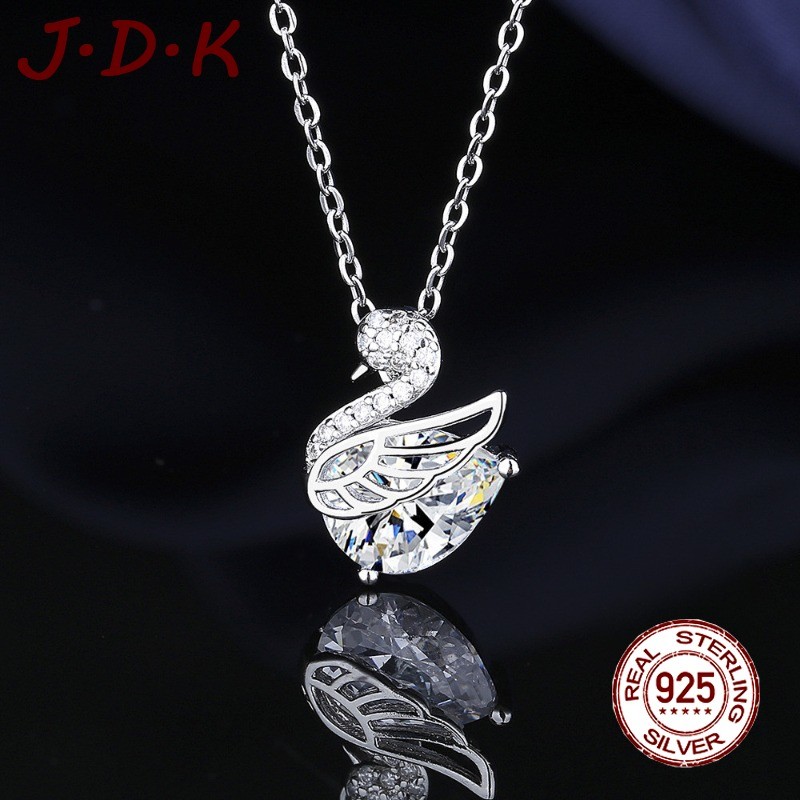 JDK 925 เงินแฟชั่นหงส์ขนาดเล็กสร้อยคอจี้เครื่องประดับสตรีเพทาย