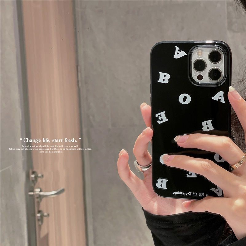 เคสโทรศัพท์ Iphone 15 สีดําสีขาวตัวอักษร Apple Ip15 เคสโทรศัพท์