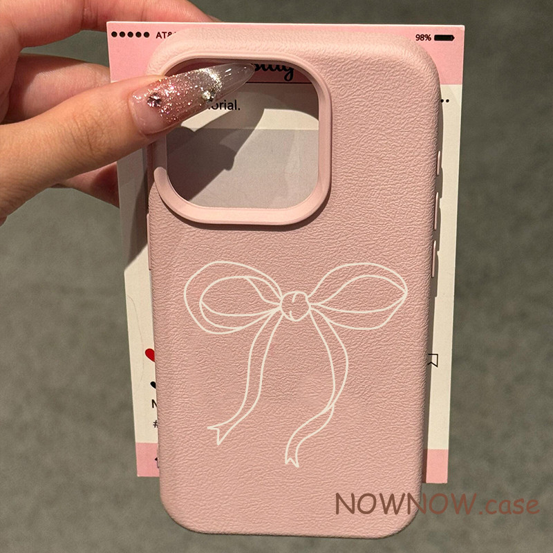 Iphone 16 15 14 13 12 11 Pro Max X XR XS Max 7 8 Plus INS ริบบิ้นสีชมพูโบว์สาวหัวใจเคสโทรศัพท์ปกอ่อน