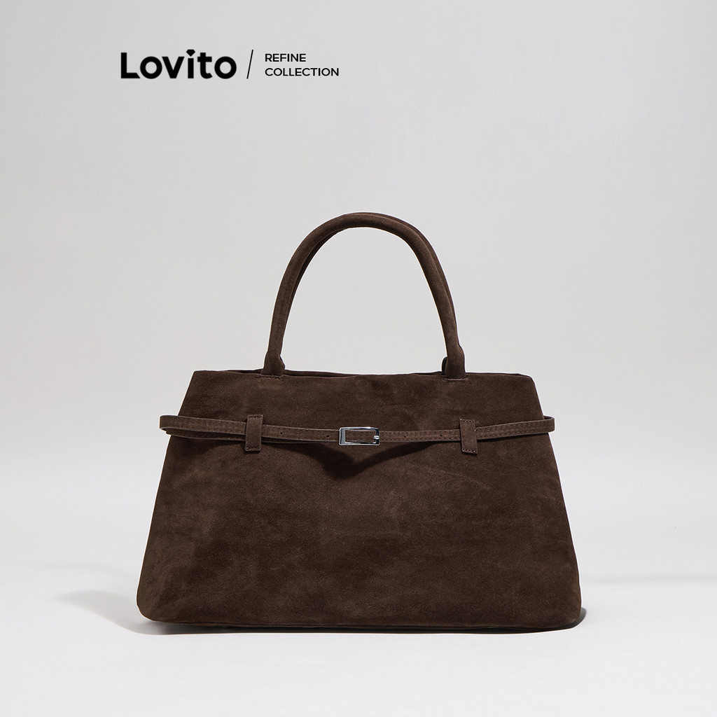 (Lovito Refine) กระเป๋าเอกสารธรรมดาหรูหราวินเทจหนังนิ่มฤดูใบไม้ร่วงสีน้ำตาลความจุขนาดใหญ่กระเป๋าสะพายขนาดเล็กสำหรับผู้หญิง LFA50543