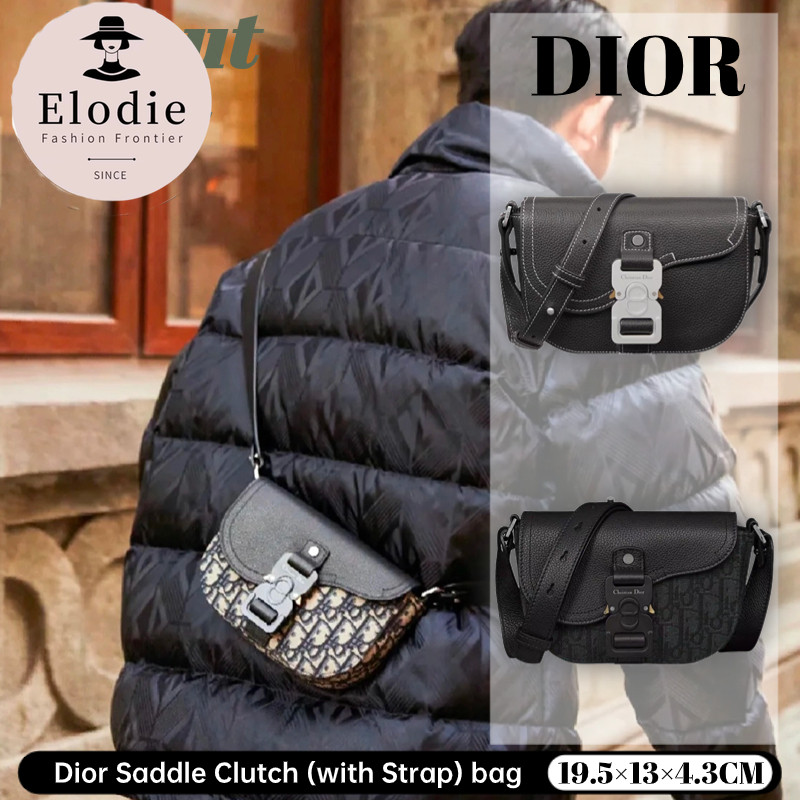 ดิออร์ Dior Saddle Clutch (with Strap) กระเป๋า Messenger ผู้ชายปักลาย