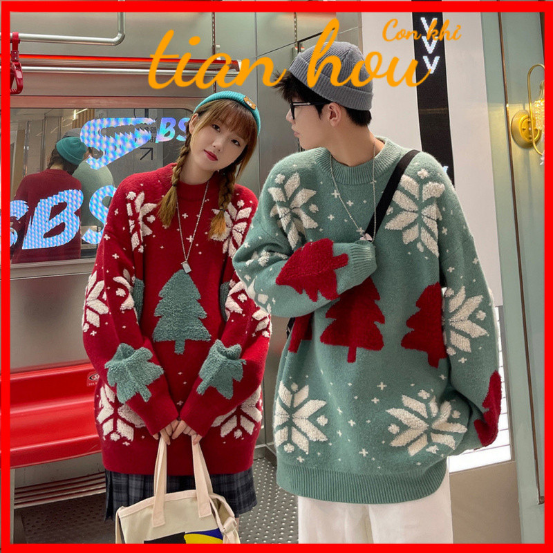 สินค้าใหม่เสื้อสเวตเตอร์แจ็คการ์ดสำหรับคู่รักคริสต์มาสสำหรับผู้ชายเสื้อสเวตเตอร์ถักทรงหลวมสไตล์ชิวๆสไตล์เกาหลีแฟชั่นสำหรับฤดูหนาว