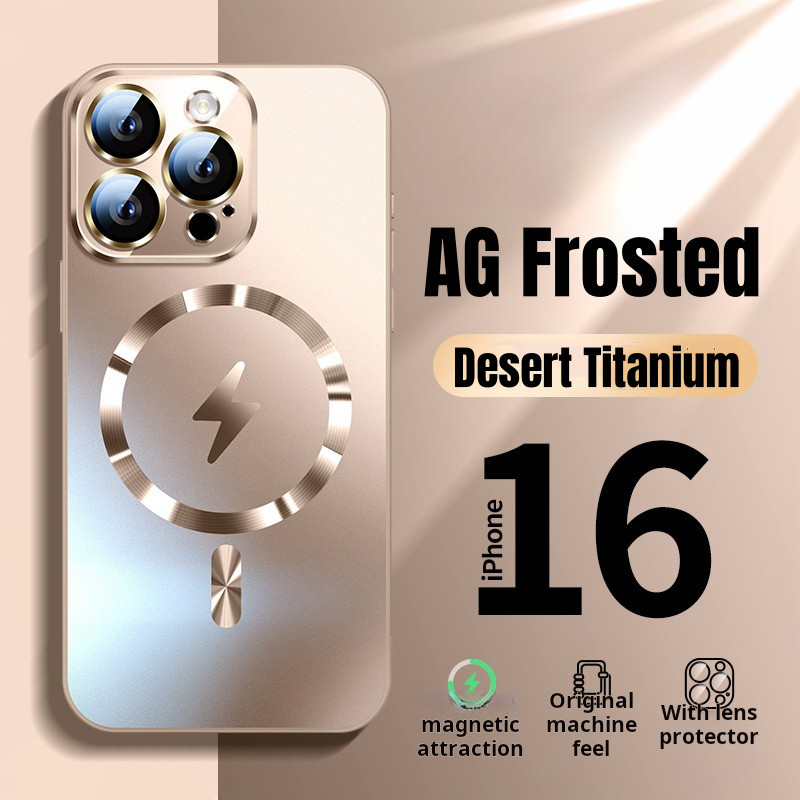 Desert Titanium AG Frosted Glassเคสโทรศัพท์แม่เหล็กสําหรับiPhone 16 Pro Max 15 14 13 12 11 Pro Max Plusกล้องFullเลนส์ป้องกันกรณีกันกระแทกMatte Hardปกหลัง