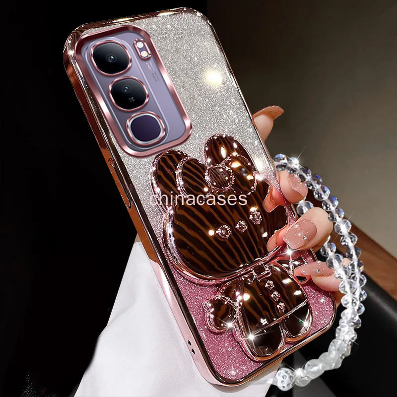 ปลอกสําหรับ Vivo Y19S V2419 2024 Y 19S เคสโทรศัพท์ 2025 ใหม่รูปแบบพลาสติกกรณีกระต่ายวงเล็บ Glitter Electroplating โปร่งใสนุ่มเลนส์ป้องกันกันกระแทก RFVTGBYHN