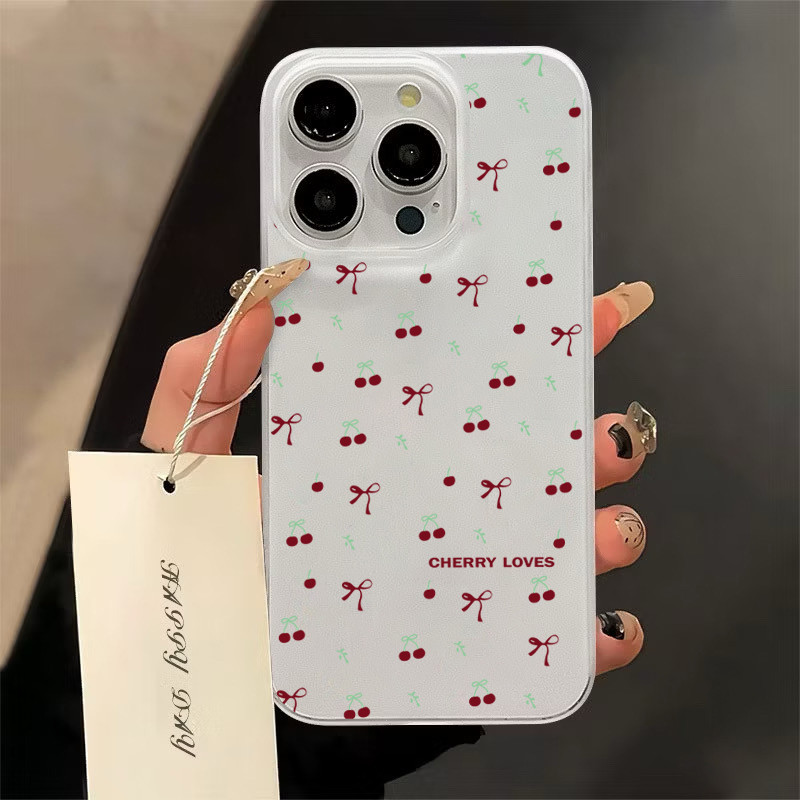 โบว์เชอร์รี่เล็กๆน้อยๆนิ่มกันกระแทก TPU เคสไอโฟน for iPhone 11 12 13 14 15 16Pro Max XR XS X 7/8P