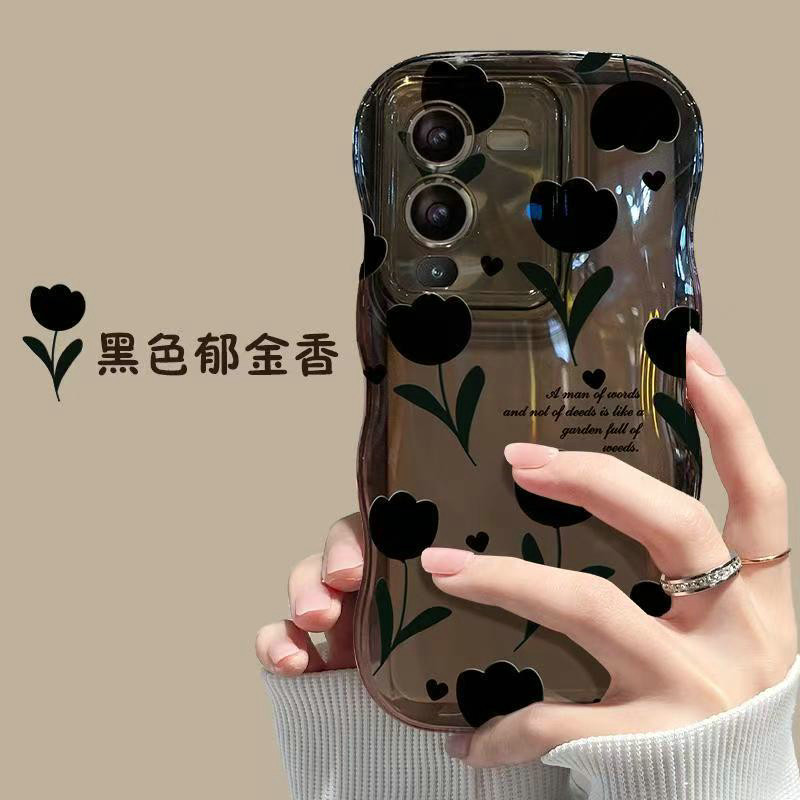 BLD| เคส สำหรับ Samsung Galaxy A02 A02S A03 A03S A04 A04S A06 A10S A11 A12 A13 A14 A16 A20S A20 A21S A22 A23 A24 A30 A31 A32 A33 A34 เคสเชือกขอบหยักดอกทิวลิปสีแดงสีดำแบบมันวาวแบบนิ่ม - รูปที่ 5