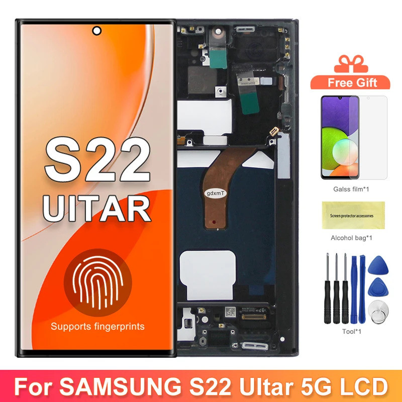 Amoled S22 Ultra Dispaly Screen สําหรับ Samsung Galaxy S22 Ultra 5G S908B S908B/DS จอแสดงผล Lcd หน้า