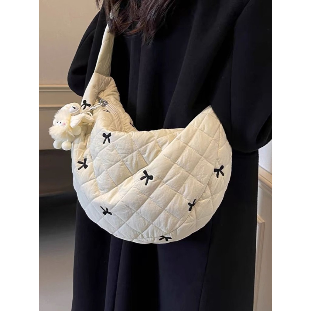 ใหม่ขนาดใหญ่-ความจุกระเป๋าmessengerฤดูใบไม้ร่วงฤดูหนาวall-match Bubble Toteกระเป๋าปักโบว์Commuter Dumplingกระเป๋า