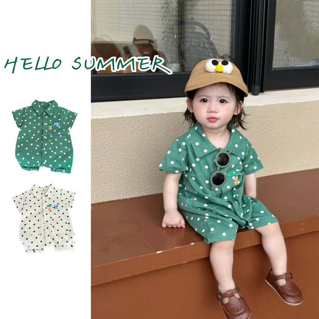 ฤดูร้อนใหม่เสื้อผ้าเด็กเด็กผู้หญิงเด็กแขนสั้น Onesie 0-24 เดือนเด็ก Polka Dot หล่อ Romper สไตล์เกาหลี Outing เสื้อผ้า