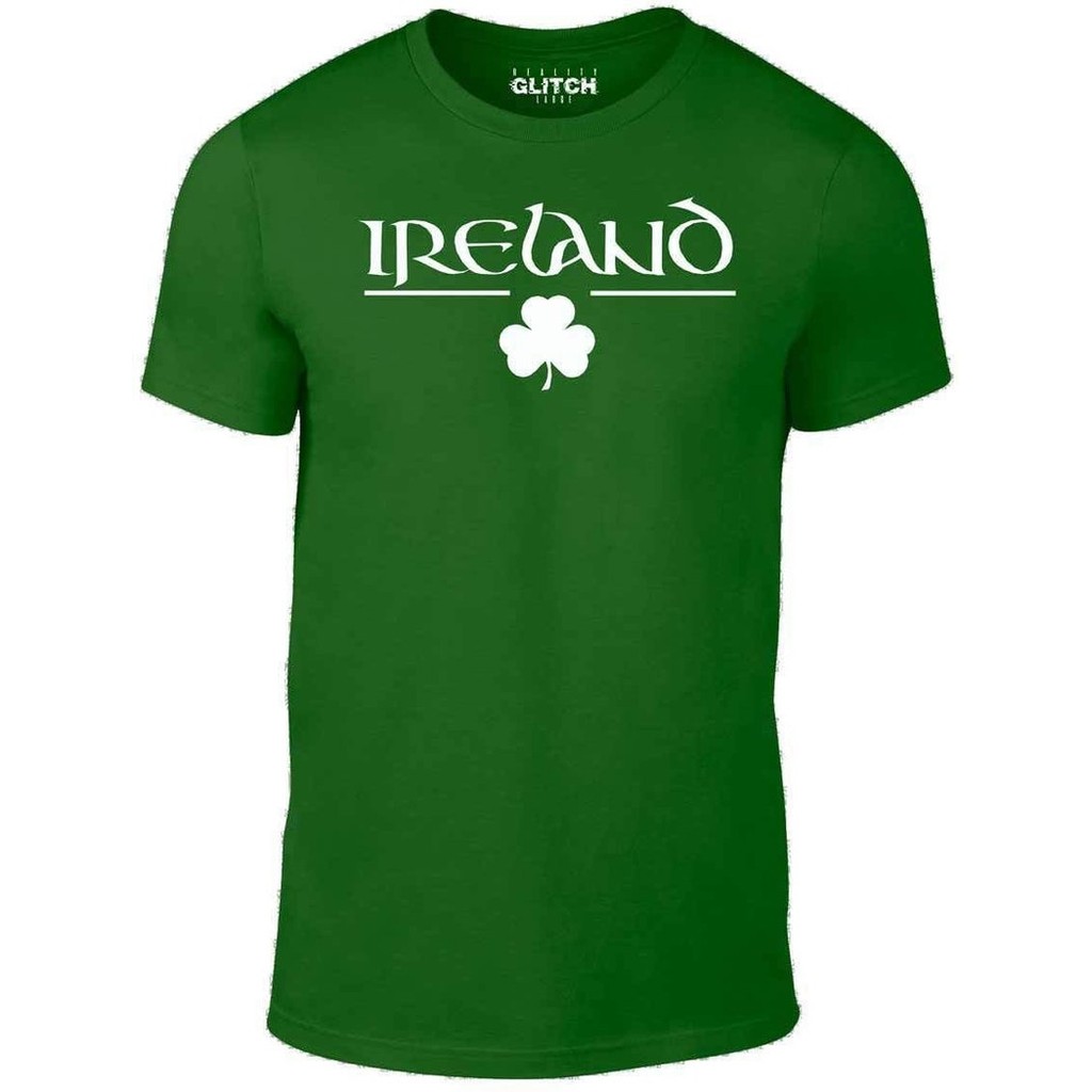Reality Glitch's Men's Ireland Clover T-shirt St Patricks Day ใส่สบายๆ สีขาว สไตล์