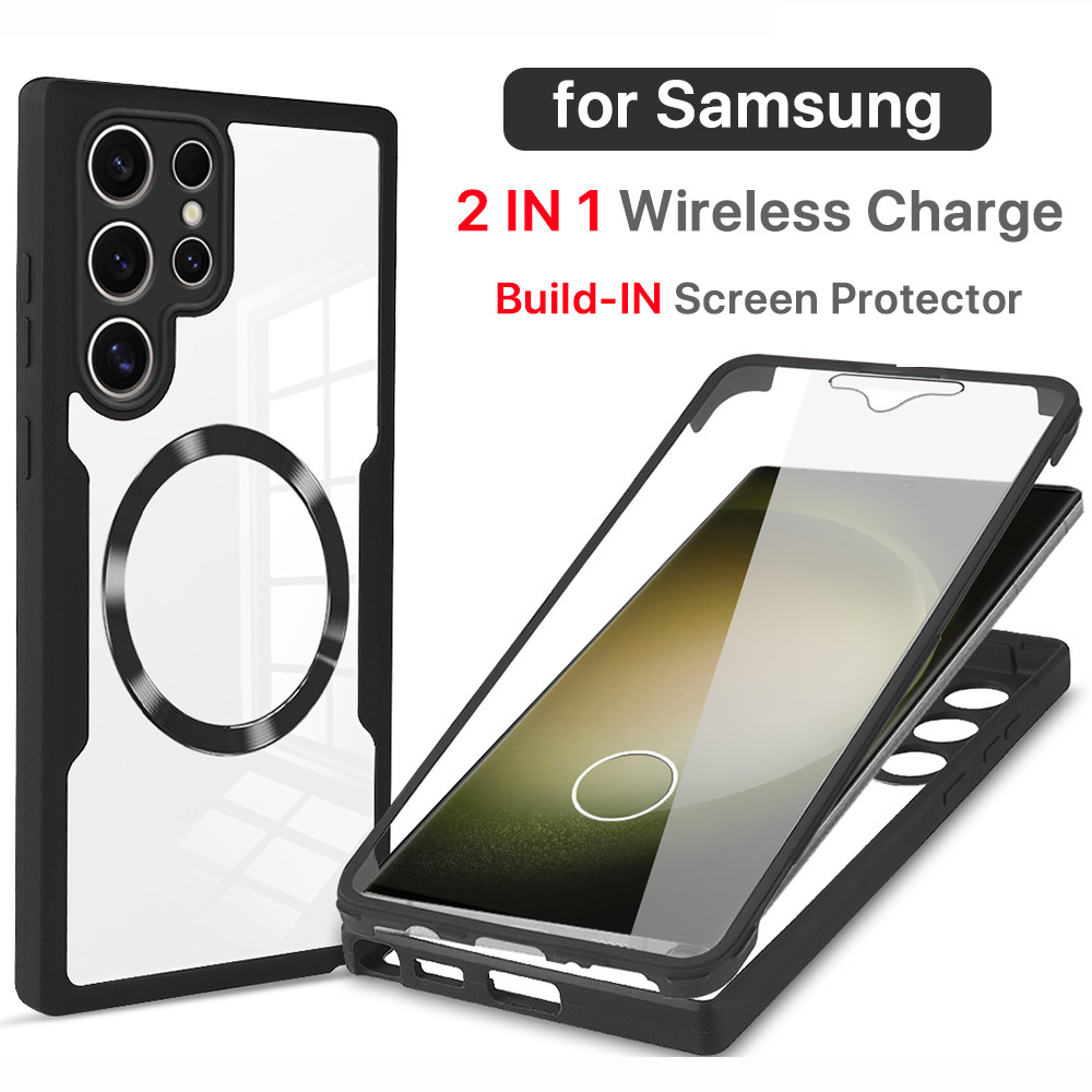 [2 In 1] แม่เหล็ก เคส Samsung S22 Ultra Plus ตัวป้องกันหน้าจอในตัว กันกระแทก ใส ป้องกันรอยขีดข่วน ป้องกันกล้อง 360 Ф เต็มตัว ทนทาน เคสป้องกัน เคส Samsung S22 Plus
