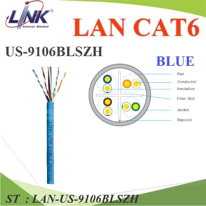 (ระบุความยาว) สายแลน CAT6 AT6 UTP LAN-US-9106BLSZH-1 สีฟ้า