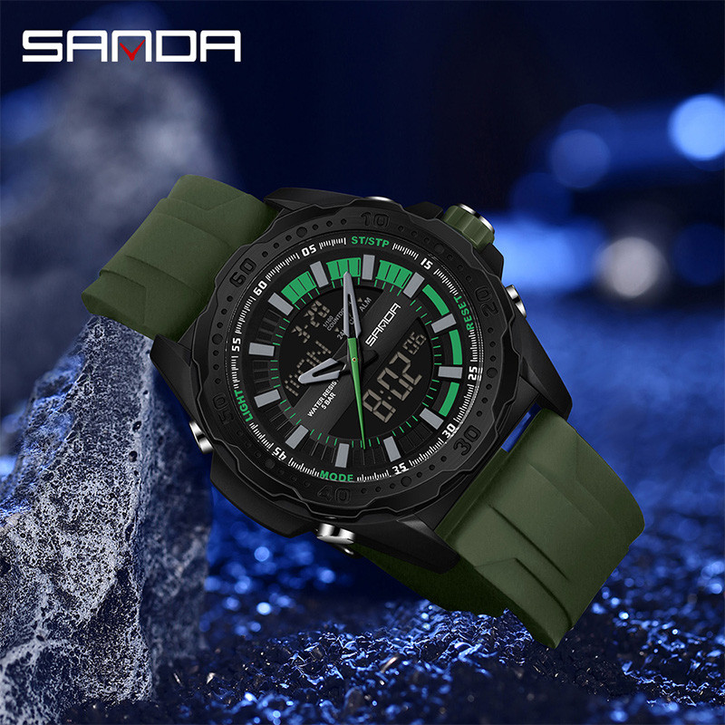 Sanda สีบล็อก Dial Gear Design Multi functional กลางแจ้งกันน้ํานาฬิกาผู้ชาย SD3373-3 ราคา ถูกที่สุด ดีลบีเคเค แกลเลอรีภาพที่ 9