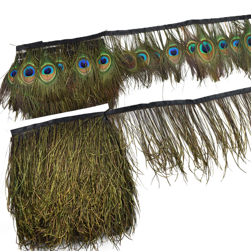 1 เมตรขนนกยูงธรรมชาติบนเทป Flue Trim ยาว Fringe เย็บริบบิ้นหัตถกรรม Fly Tying วัสดุเสื้อผ้าตกแต่งอุปกรณ์เสื้อผ้า