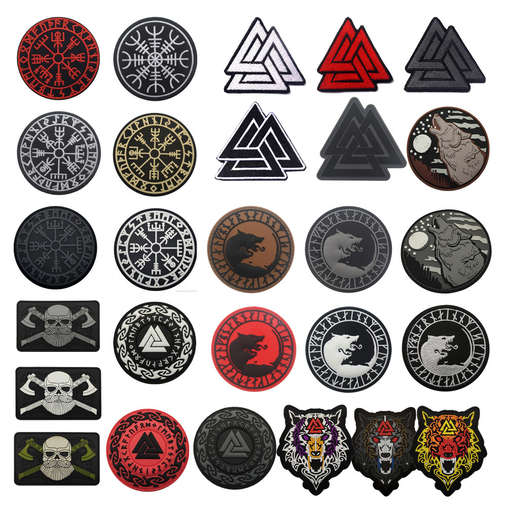 อุปกรณ์เสริมกระเป๋ากลางแจ้ง ไวกิ้งหัวหมาป่า Lunavin Odin โลโก้เข็มทิศ Velcro Badge เย็บปักถักร้อย pa