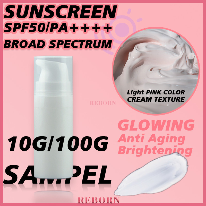 Reborn Broad Spectrum Sunscreen 10g 100g SPF50/PA++++ UV Protection Anti-Aging ส่วนผสมพืช Anti-Wrinkle Anti-Pink ครีมกันแดดตัวอย่างผลิตภัณฑ์เคมี OEM