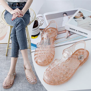 go🚚 รองเท้าแตะรัดส้น ผู้หญิง ไซส์37-42 หัวโต แมรี่เจน เยลลี่ รัดส้น แฟชั่น พื้นนุ่ม ใส่สบาย ไม่เจ็บดท้า กันลื่น C-021
