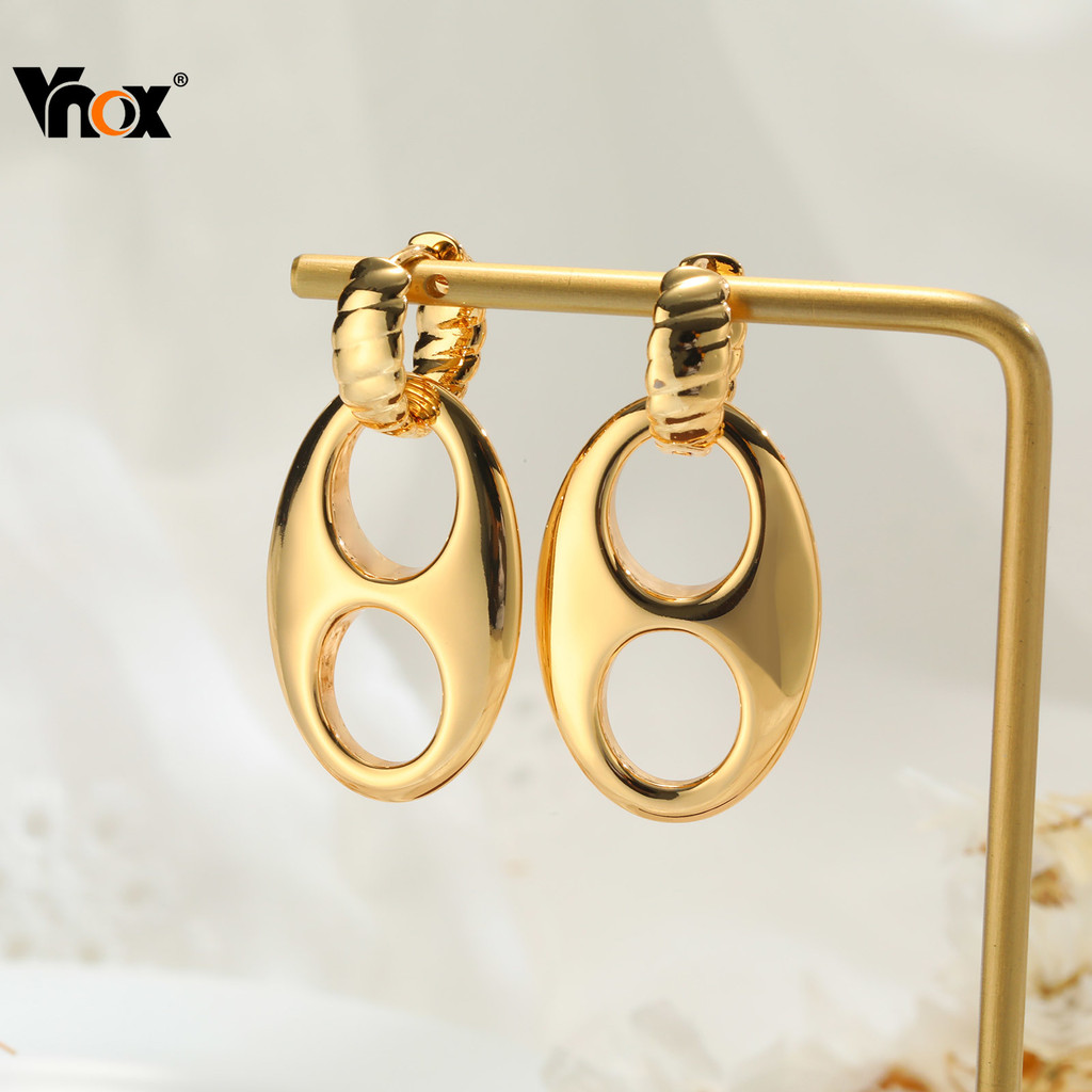 Vnox 1 คู่ 18k Gold Hoop ต่างหูสําหรับผู้หญิง Charm เรขาคณิตรอบต่างหูเครื่องประดับของขวัญ