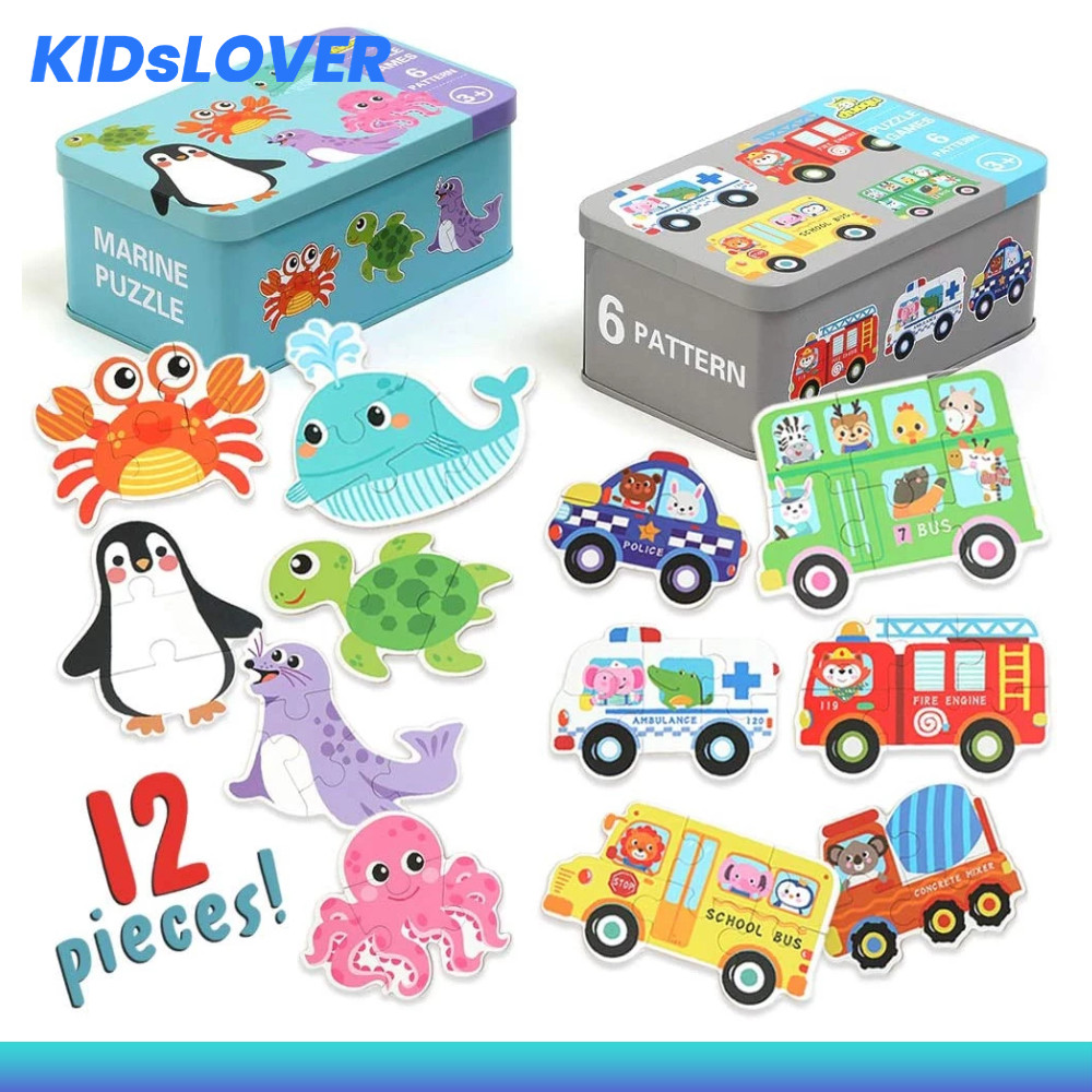Kidslover จิ๊กซอว์ไม้ 6in1 สำหรับเด็ก รูปการ์ตูน3D ลวดลายน่ารัก
