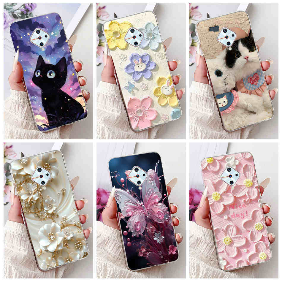 สําหรับvivo S1 Proแมวน่ารักผีเสื้อดอกไม้รูปแบบปลอกVivoS1 S1Pro 1920 1920_20 1907 ซิลิโคนนุ่มTPUเคสโทรศัพท์