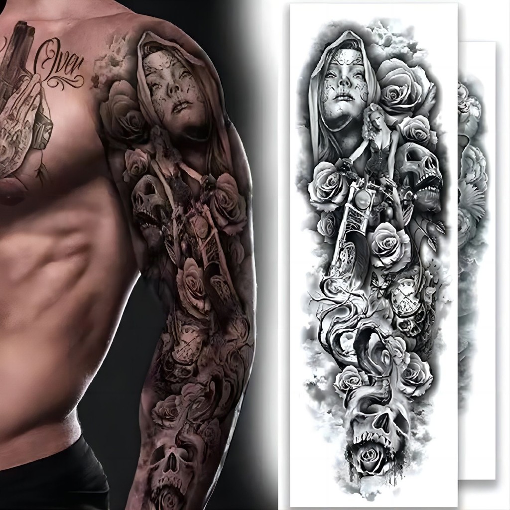 พร้อมส่ง!! แทททูติดแขน/ขา สติกเกอร์รอยสักชั่วคราว รอยสัก ซ้อจีน ขนาดใหญ่ กันน้ำ #Z011-A