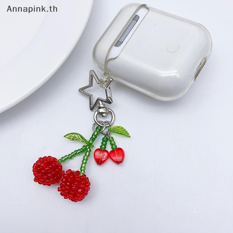 Annapink.th จําลองเชอร์รี่จี้โทรศัพท์พวงกุญแจหูฟังกระเป๋าเป้สะพายหลังแขวนตกแต่ง EN