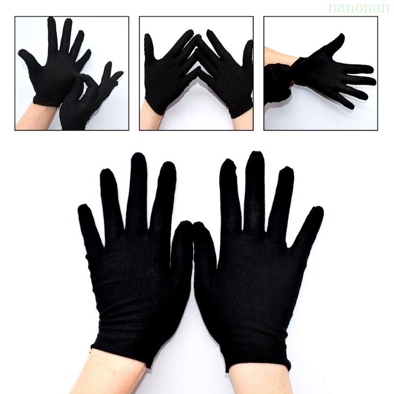 Nan 12 คู่ผ้าฝ้ายสีดําเต็มนิ้วถุงมือทํางานป้องกัน Stretcahble Mittens