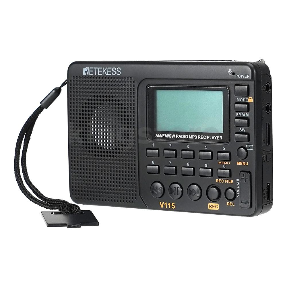 0Retekess V115 วิทยุ FM AM SW วิทยุแบบพกพา AM FM ชาร์จวิทยุ Shortwave แบตเตอรี่ขับเคลื่อน Full Waves USB Recorder สําหรับของขวัญ