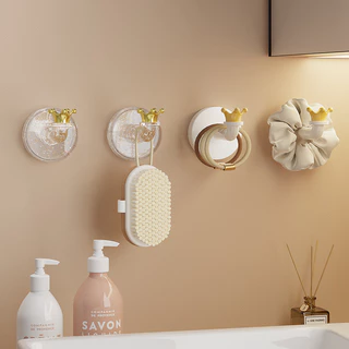 Creative Crown ที่คาดผมชั้นเก็บของห้องน้ํา No-Punch ติดผนังด้านหลังตะขอประตู Multi-Functional เครื่องประดับแขวน Rack