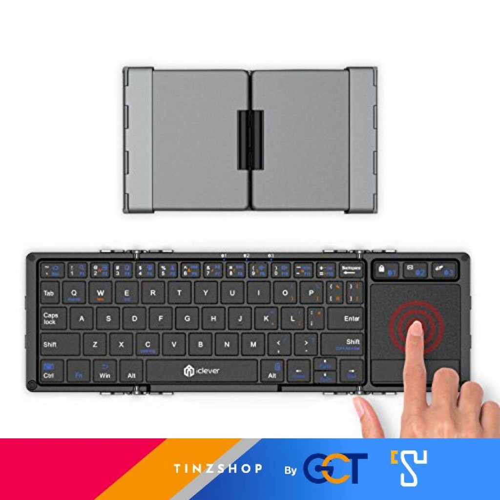 [Tinzshop]Iclever BK08 Fold Keyboard คีย์บอร์ดบลูทูธพับได้ เชื่อมต่อได้ 3 อุปกรณ์พร้อมกัน  [ประกันศู