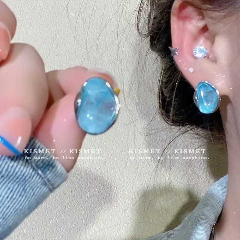 Mint Blue ต่างหูรูปร่างไม่สม่ําเสมอสําหรับผู้หญิงเรขาคณิต Niche Design ต่างหู 2025 ใหม่ ราคา ถูกที่สุด ดีลบีเคเค แกลเลอรีภาพที่ 2