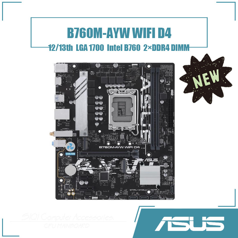 [ใหม่] ASUS B760M-AYW WIFI D4 เมนบอร์ด 2DDR4 DIMM Intel B760 64GB LGA1700 เดสก์ท็อปเมนบอร์ด