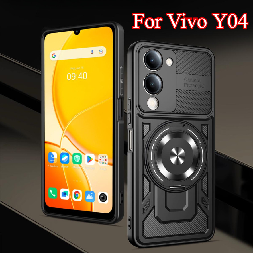 แหวนขาตั้งกันกระแทกเคสโทรศัพท์สําหรับVivo Y04 4G Y29s Y29t 5G 2025 เกราะปลอกแข็งผู้ถือรถแม่เหล็กฝาคร