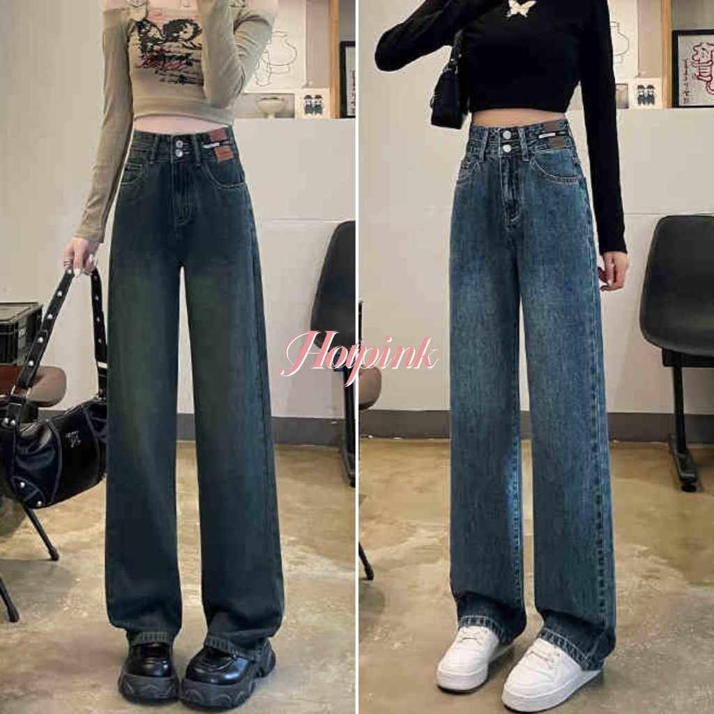 Hotpink ส่งจาก Bangkok🔥 กางเกงยีนส์วินเทจ Fade Long Tube กางเกงยีนส์ผู้หญิง กางเกงยีน ทรงหลวม