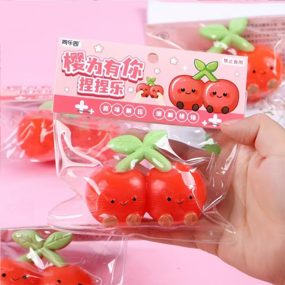 Cherry Squishy Stress Ball สําหรับเด็กและผู้ใหญ่ 1 ชิ้น - ผลไม้ความเครียด Squishy ของเล่นสําหรับเด็ก