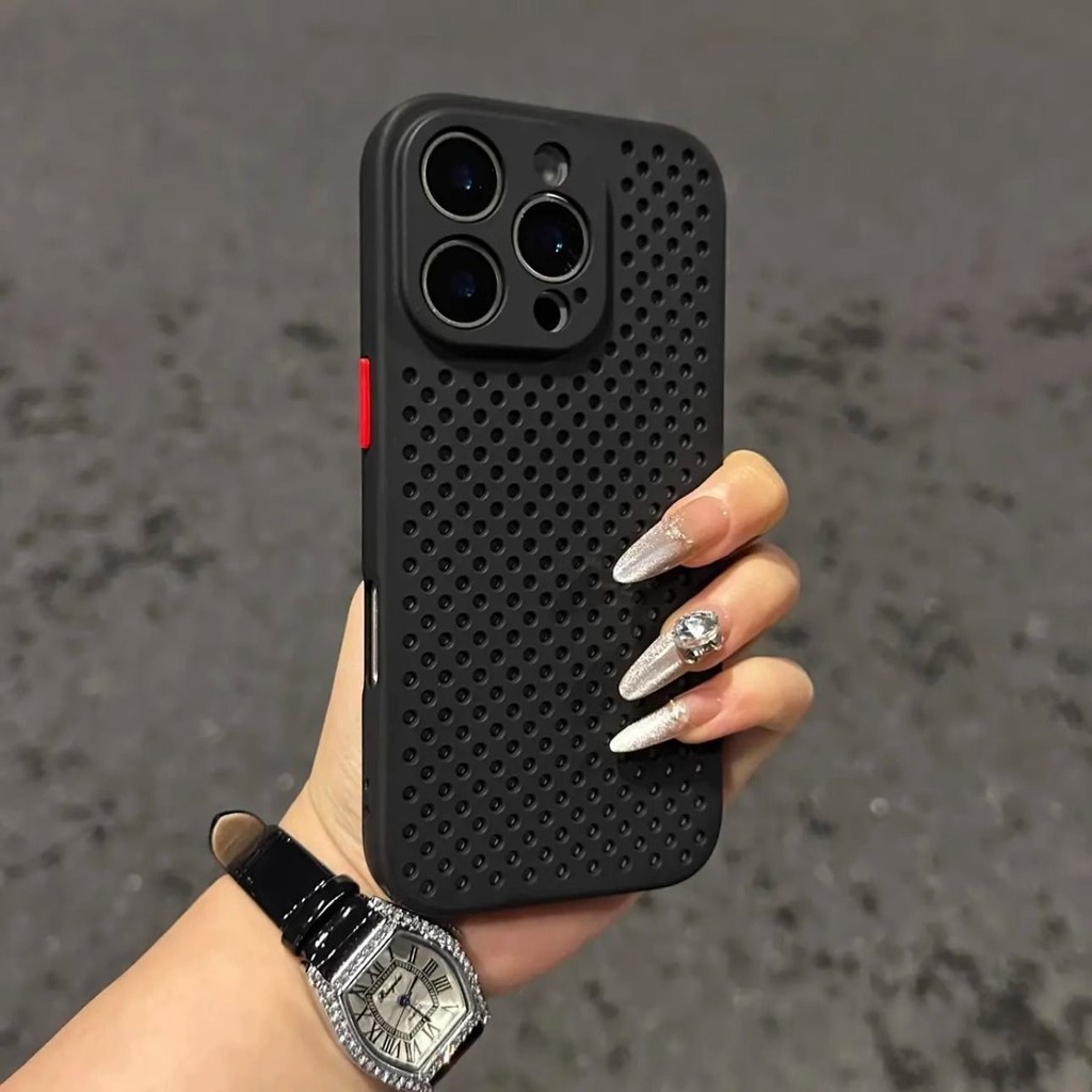 สีทึบตาข่ายระบายอากาศและความร้อนกระจายความร้อนซิลิโคนเคสโทรศัพท์สําหรับIPhone 16 15 14 13 12 11 Pro Max Plus X XS Max XR 7 8 Plus SEกันกระแทกฝาครอบ