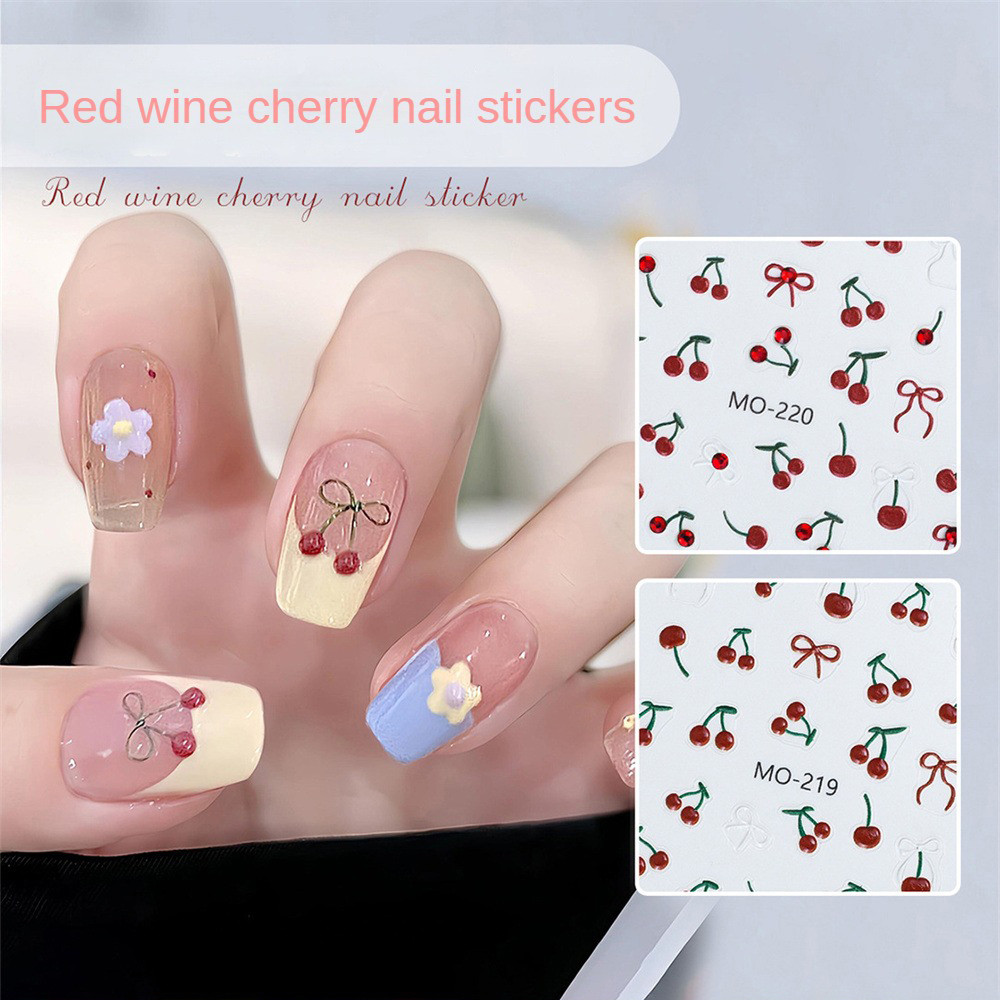 สติกเกอร์ติดเล็บลายเชอร์รี่สีแดงไวน์น่ารัก ไม่หลุดง่าย สติกเกอร์ติดเล็บแบบพิเศษ สติกเกอร์ตกแต่งเล็บ DIY กันน้ำ - รูปที่ 5