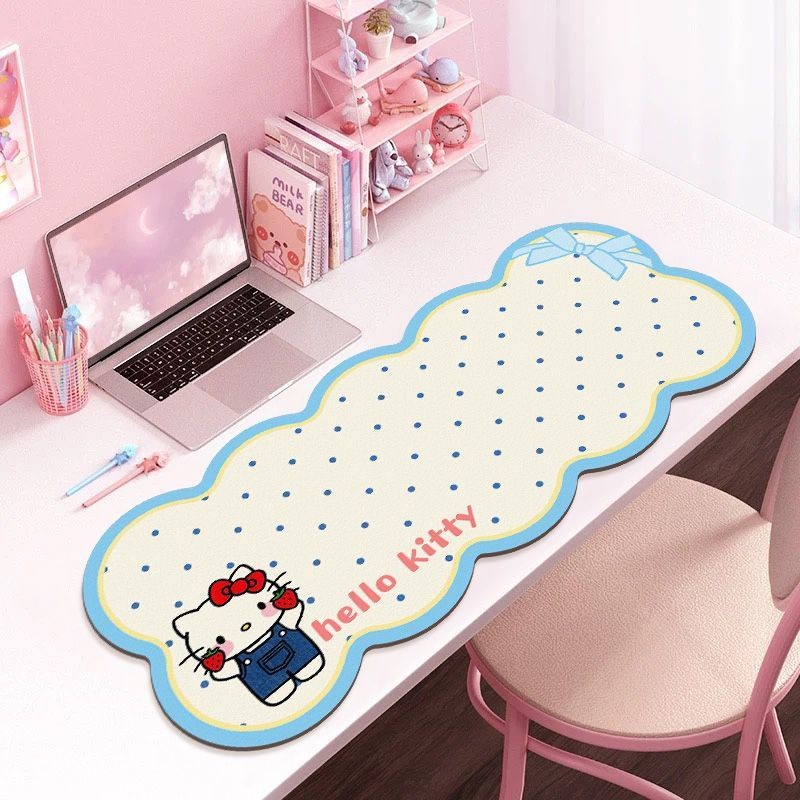 แผ่นรองเมาส์ Hello Kitty สาวน่ารักแผ่นรองโต๊ะขนาดใหญ่โต๊ะเครื่องแป้งแผ่นรองแป้นพิมพ์คอมพิวเตอร์