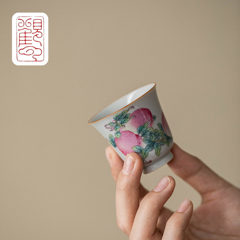 [Guanyun] Retro Shou Tao ถ้วยชาถ้วยเดียวถ้วยชาเซรามิกในครัวเรือน Master Cup Kung Fu ชุดชาถ้วยชาขนาดเ