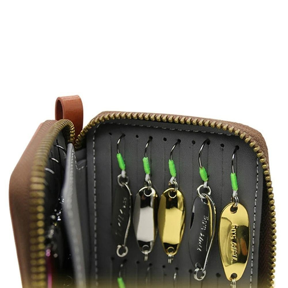 DAPPERGENT Jig Spinner Bag, Lure Storage Case, Outdoor Sports Zipper PU Leather Fishing Bag อุปกรณ์ตกปลา - รูปที่ 4