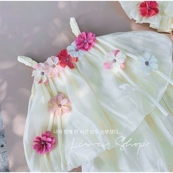 ชุดครีมดอกไม้ผีเสื้อสีสันสดใสพร้อมหมวกสําหรับเด็ก4-16กิโลก รูปที่ 6