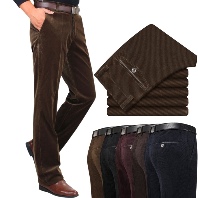 กางเกงขายาวลําลอง ผ้าฝ้าย ผ้าลูกฟูก แบบหนา ทรงเข้ารูป แบบเป็นทางการ สําหรับผู้ชาย | กางเกงขายาว ใส่สบาย มีสไตล์ | กางเกงยีนขายาว ทรงตรง