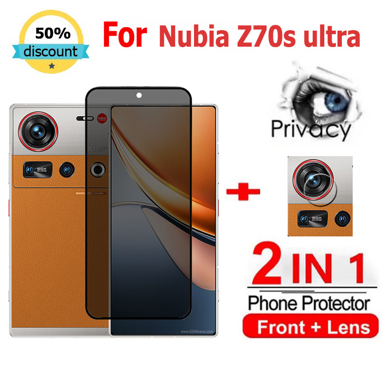 2 in 1 ฟิล์ม Nubia Z70s Ultra ฟิล์มกระจกนิรภัยกันรอยหน้าจอ กันแอบมอง เพื่อความเป็นส่วนตัว สําหรับ ZT
