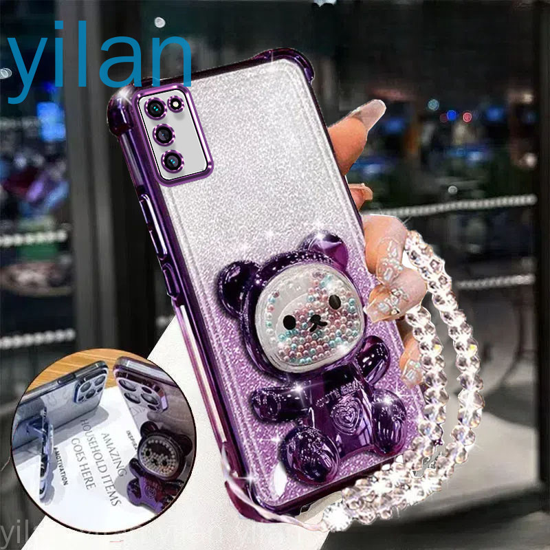 เคสโทรศัพท์กันกระแทกสําหรับ Samsung S20 FE สี่มุม anti drop น่ารัก 3D สีสันผู้ถือหมีวงเล็บฝาครอบคริสตัล braceletsoftcase