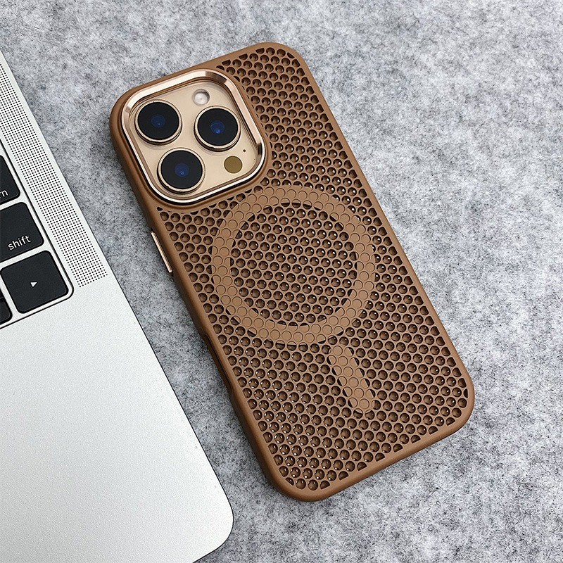 Anti-Slip Grip Magnetic Cooling iPhone Case สําหรับ iPhone 11/12/13/14/15/16 Pro Max Plus ปลอก Hollow การกระจายความร้อนกันชนกันกระแทกเข้ากันได้กับฝาครอบชาร์จไร้สาย