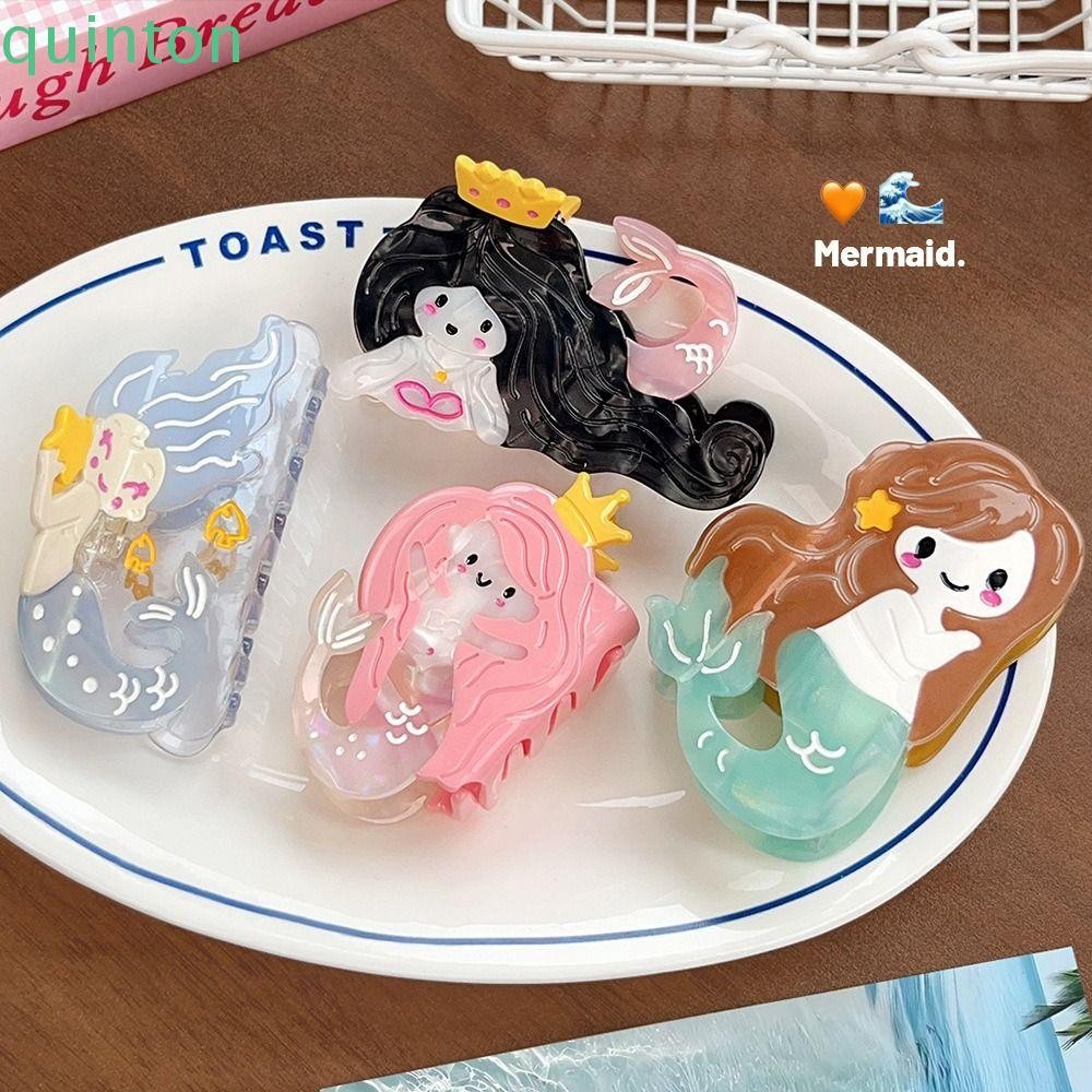 QUITON Creative Hair Claw, เรขาคณิต Novetly การ์ตูน Mermaid Hair Claw, ตลกหางม้าคลิปน่ารักกรดอะซิติกคลิปฉลามหญิง