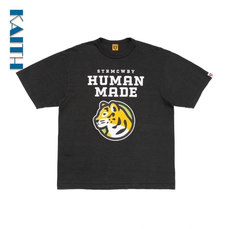 #T58 แขนสั้น Circular Tiger Pattern Print Plain Color Round Neck Cotton Simple Regular Style Tshirt for Men