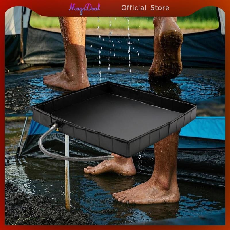 MagiDeal เต็นท์อาบน้ํากันสาดฐานพร้อมท่อระบายน้ําฐานอาบน้ําแบบพกพาพับกระทะอาบน้ําสําหรับ Beach Yard Trip Backpacking อาบน้ําสัตว์เลี้ยง
